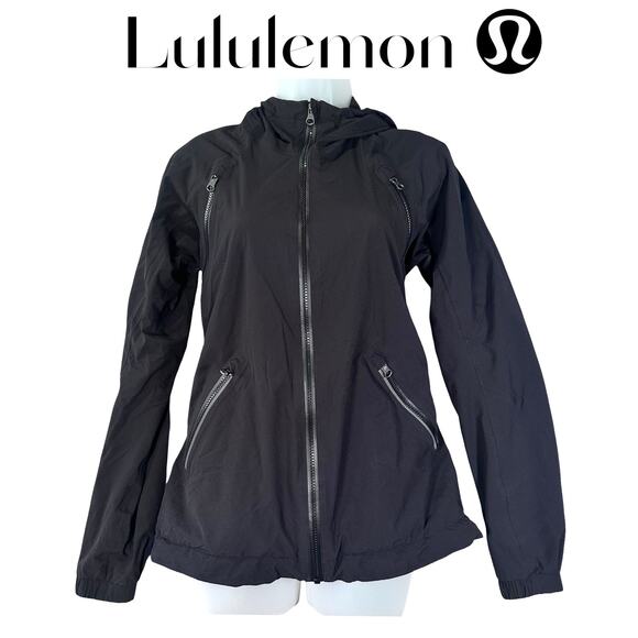 Lululemon Windbreaker Full Zip Hooded Jacket Trainer Hiking Women 8 Black Vented - Picture 1 of 16